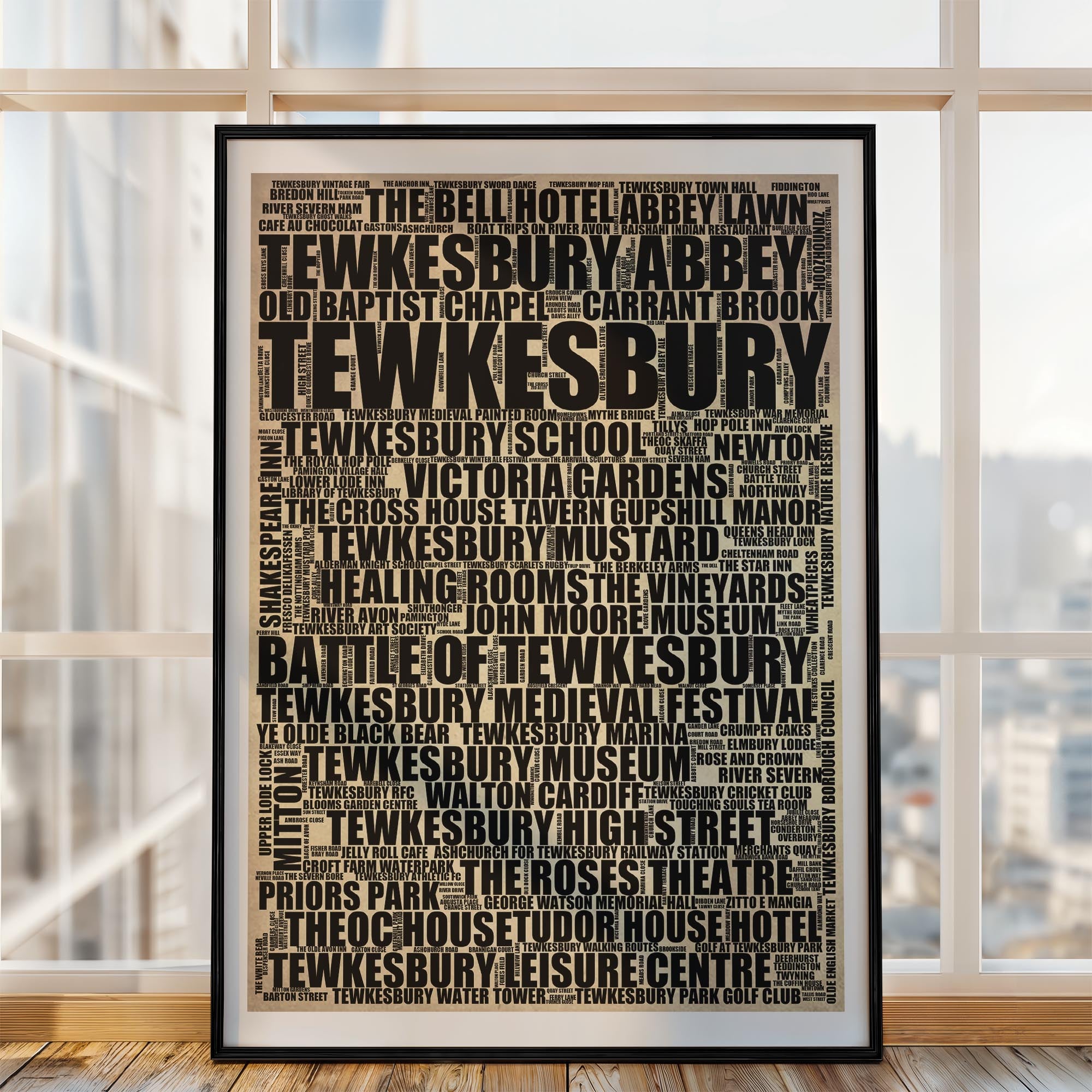 Tewkesbury - Premium Typographic Word Cloud Prints, Posters & Gifts