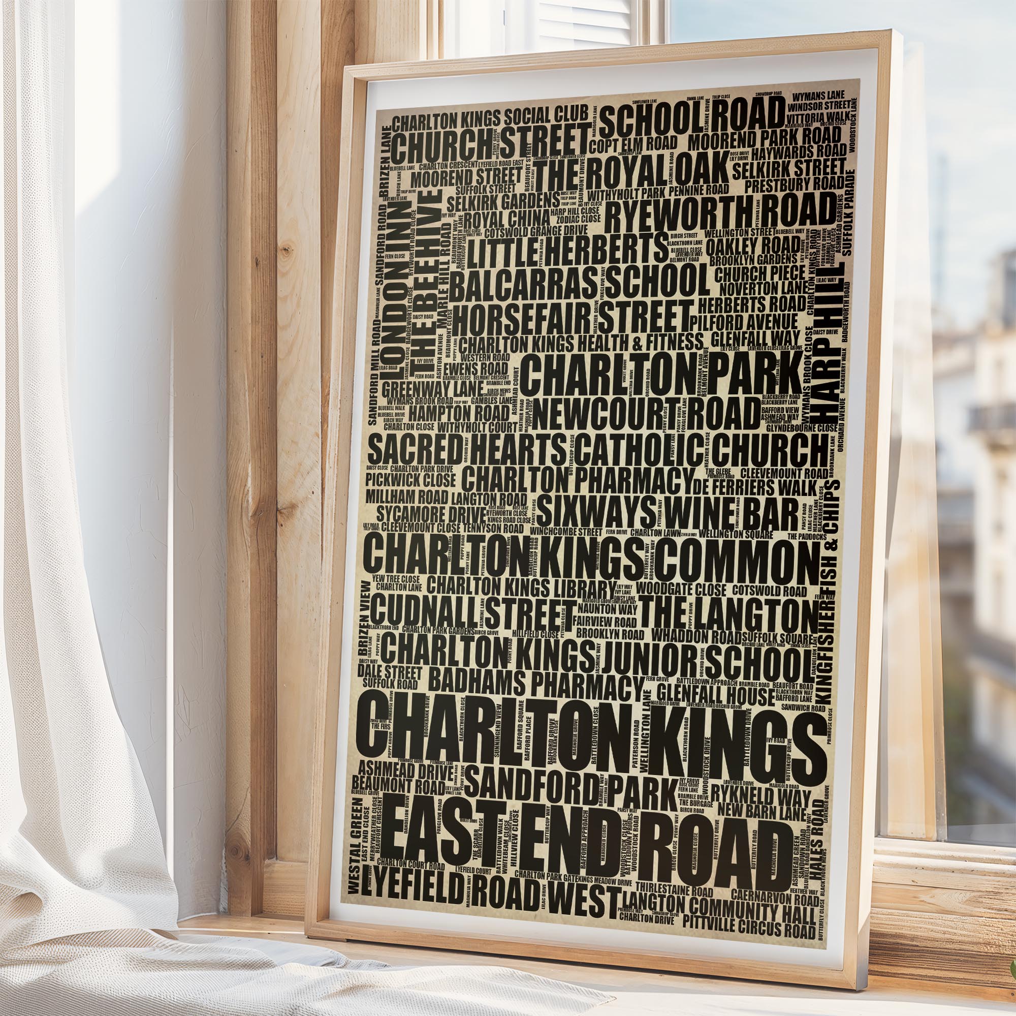 Charlton Kings - Premium Typographic Word Cloud Prints, Posters & Gifts