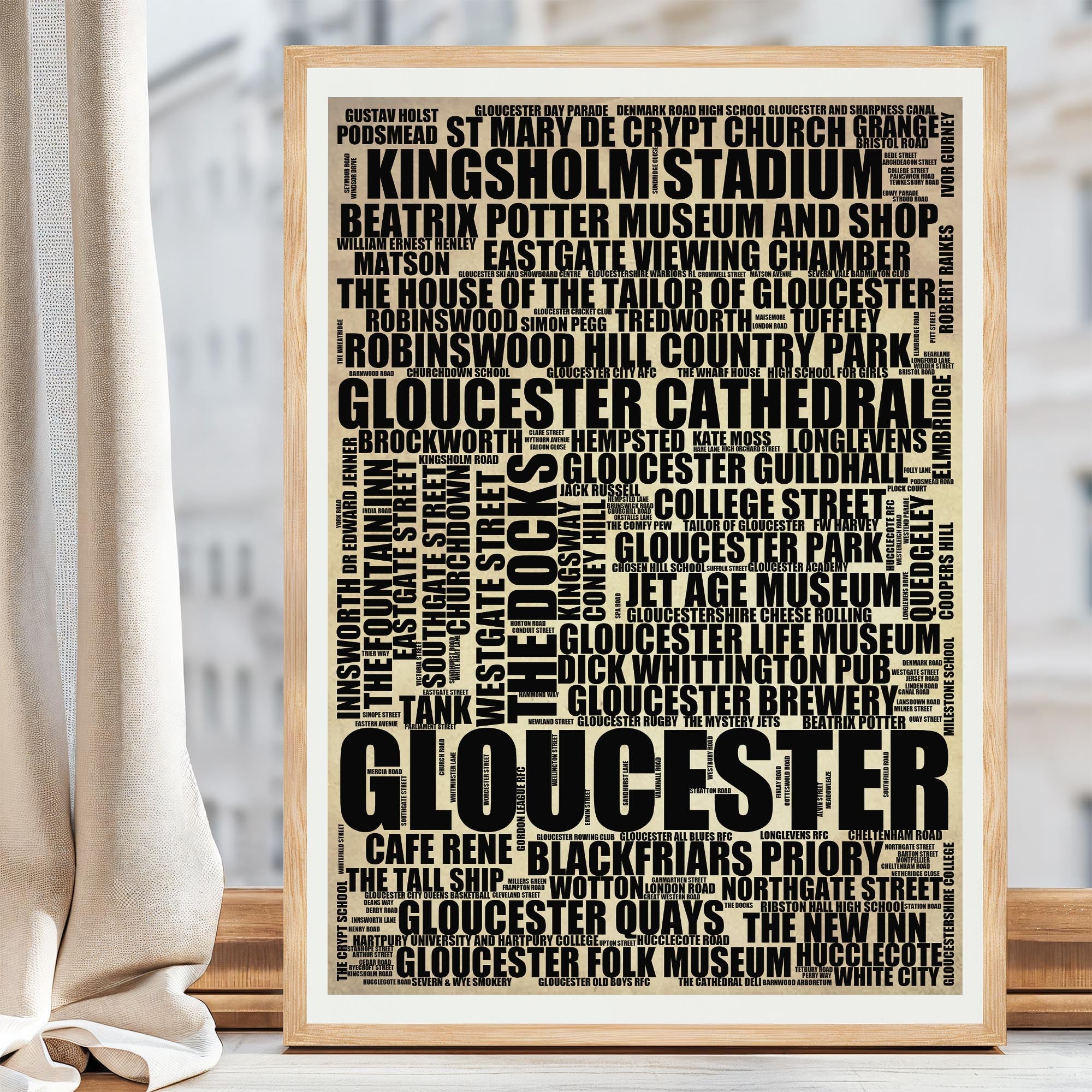 Gloucester - Premium Typographic Word Cloud Prints, Posters & Gifts