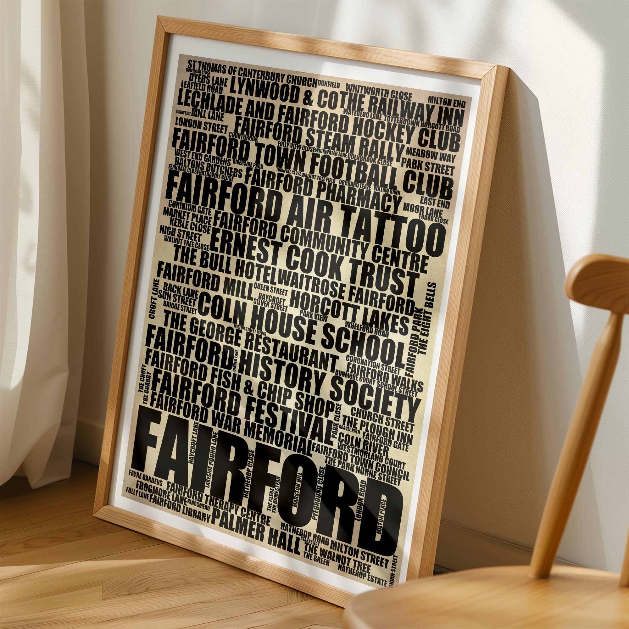 Fairford - Premium Typographic Word Cloud Prints, Posters & Gifts