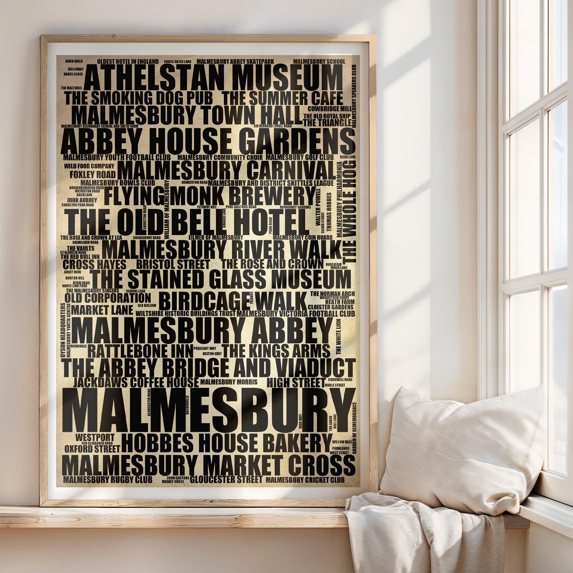 Malmesbury - Premium Typographic Word Cloud Prints, Posters & Gifts