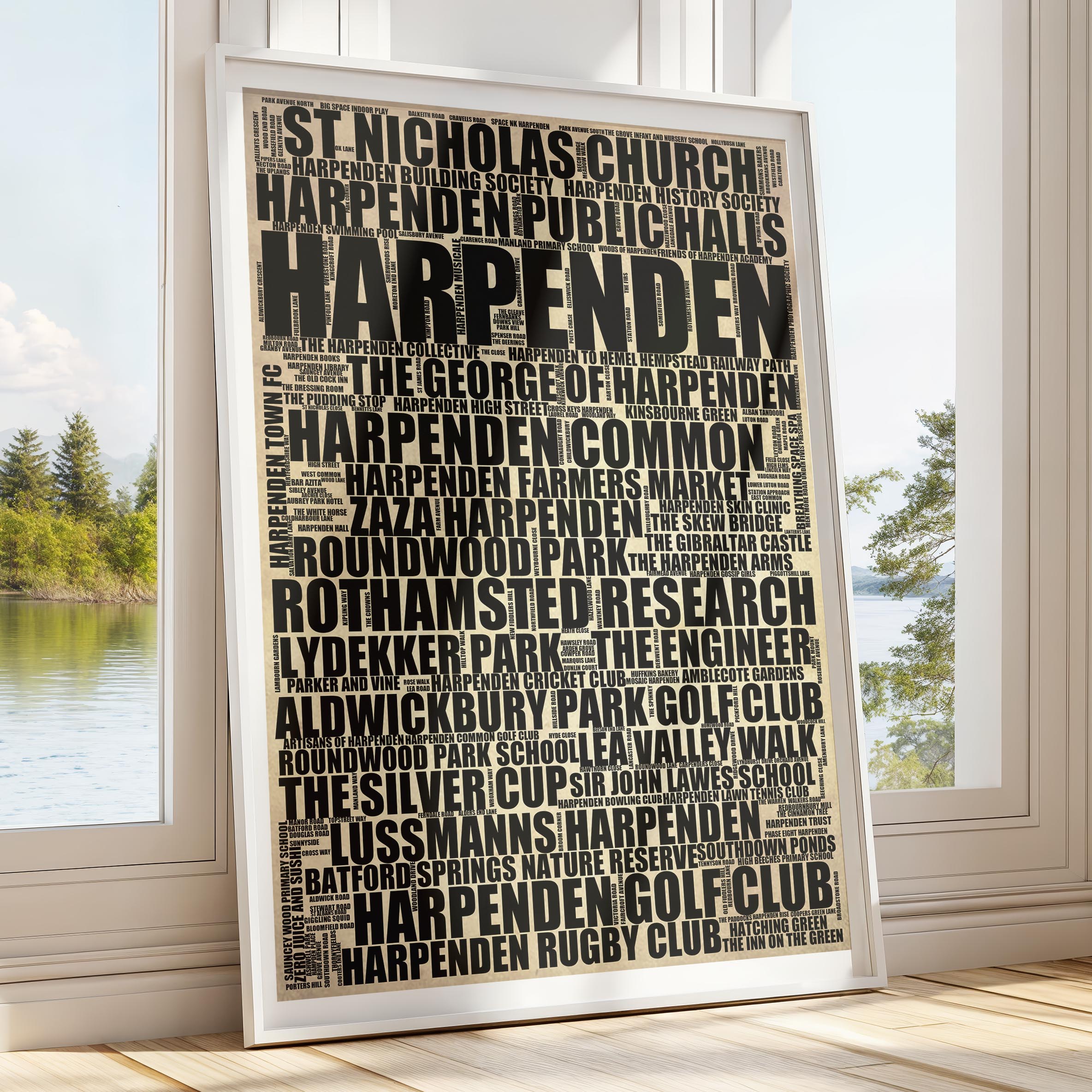 Harpenden - Premium Typographic Word Cloud Prints, Posters & Gifts
