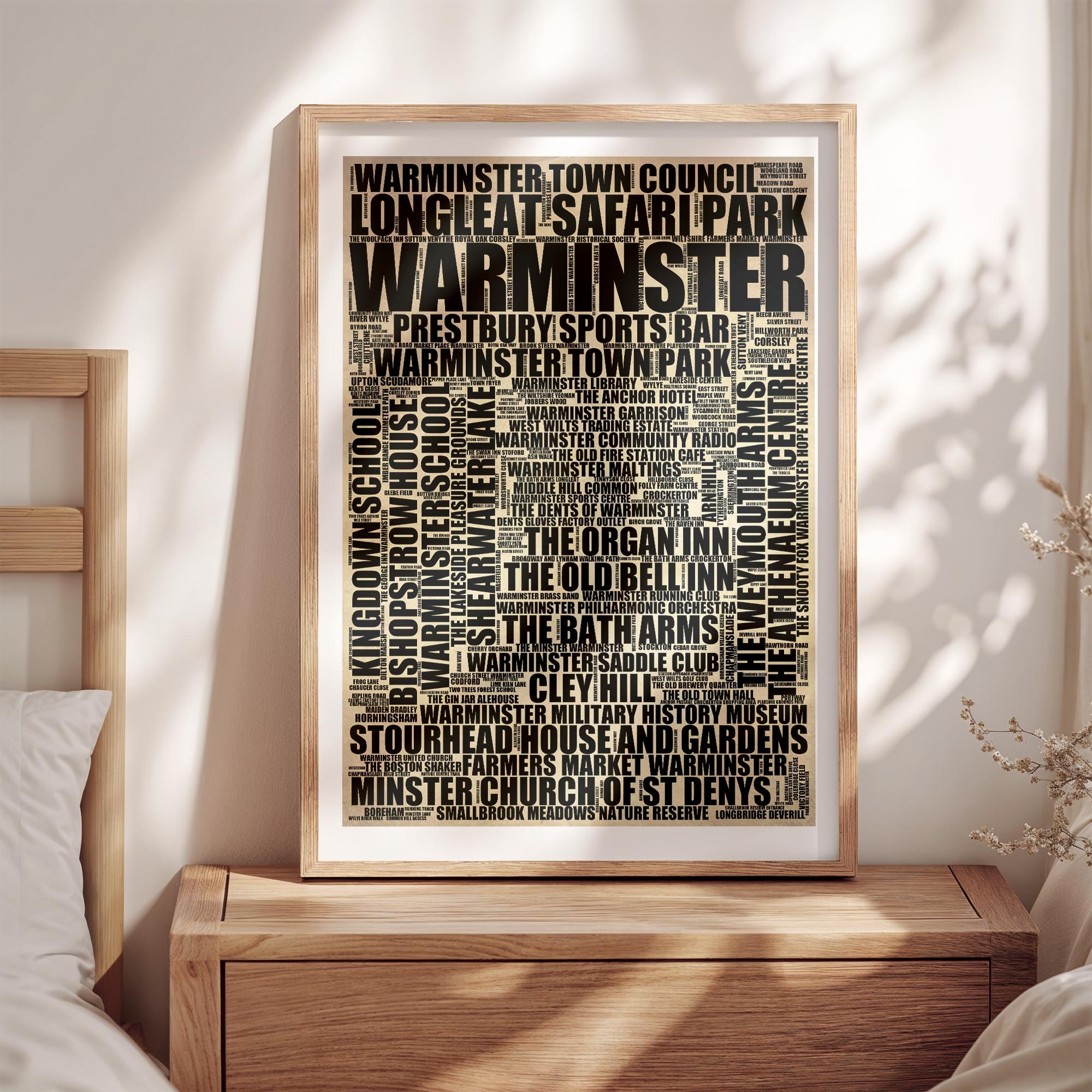 Warminster - Premium Typographic Word Cloud Prints, Posters & Gifts