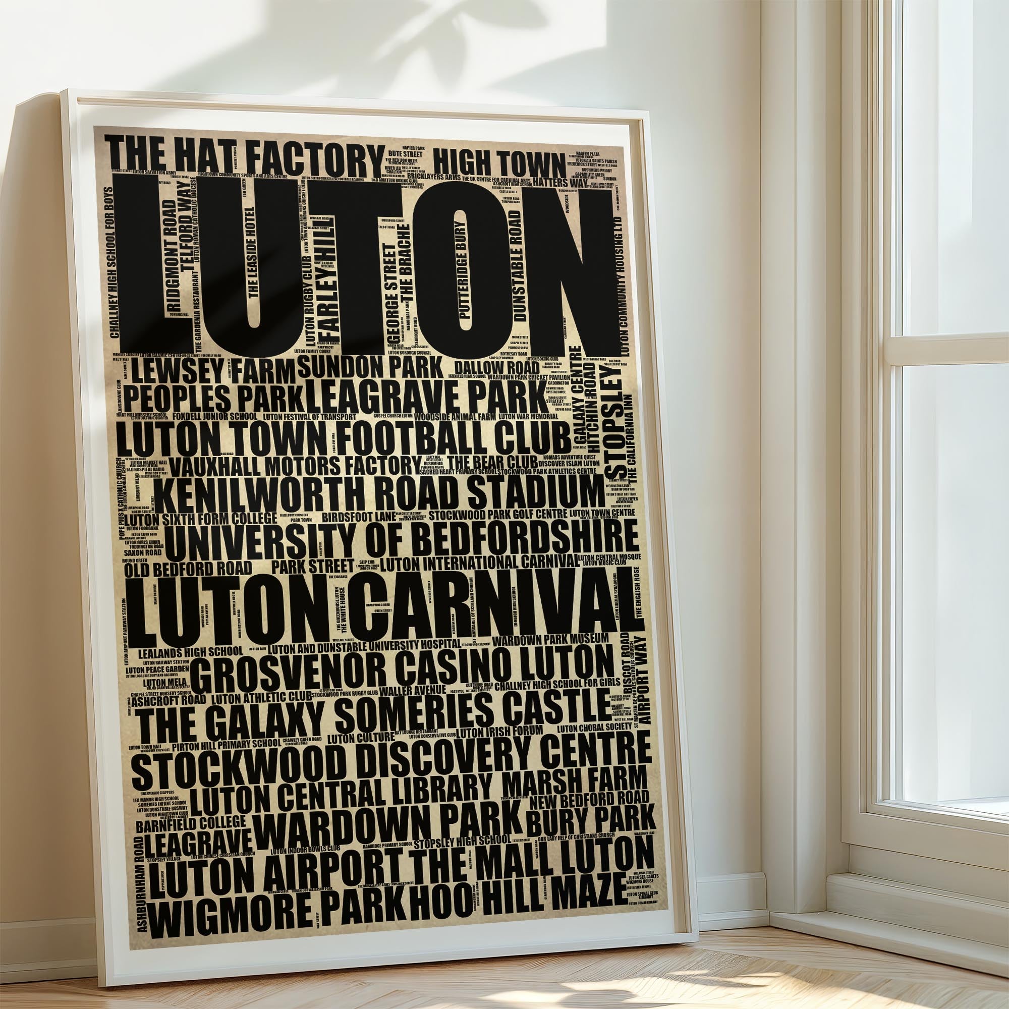 Luton - Premium Typographic Word Cloud Prints, Posters & Gifts