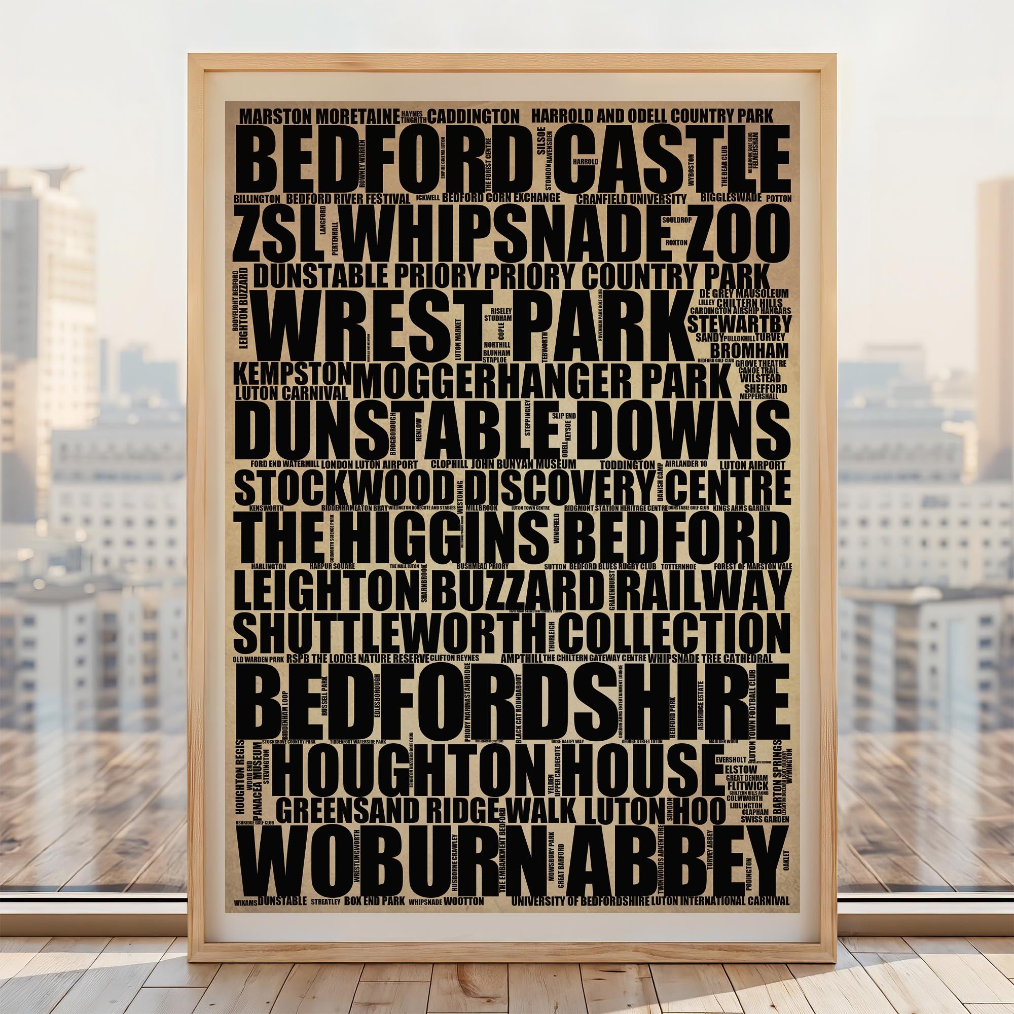 Bedfordshire - Premium Typographic Word Cloud Prints, Posters & Gifts