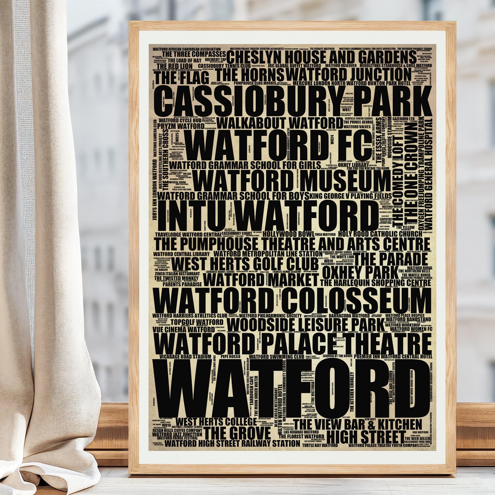 Watford - Premium Typographic Word Cloud Prints, Posters & Gifts