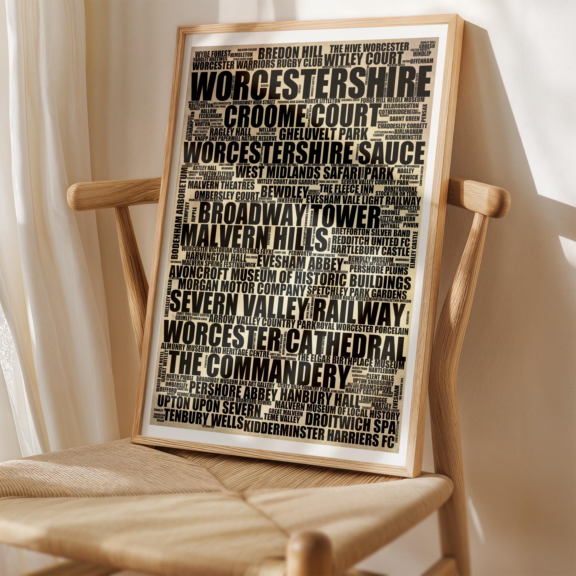 Worcestershire - Premium Typographic Word Cloud Prints, Posters & Gifts