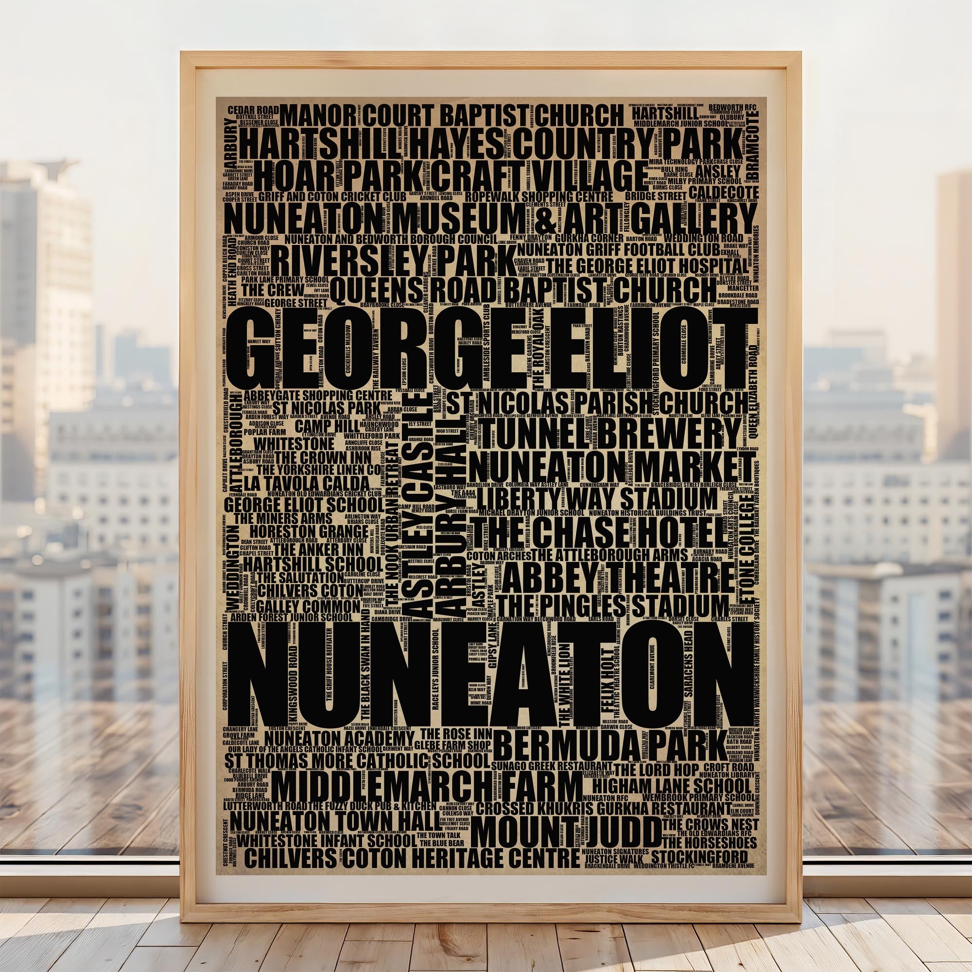 Nuneaton - Premium Typographic Word Cloud Prints, Posters & Gifts