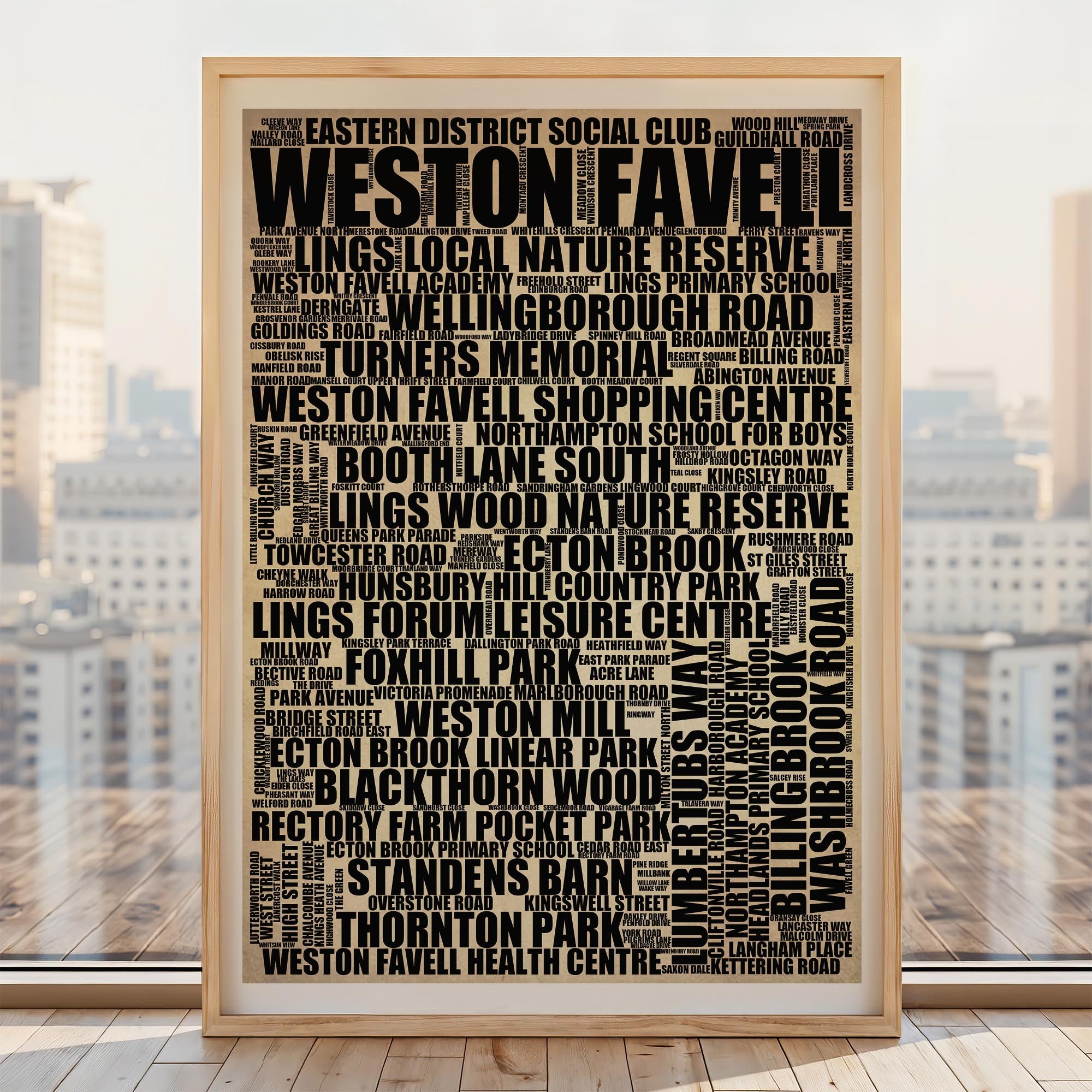 Weston Favell - Premium Typographic Word Cloud Prints, Posters & Gifts