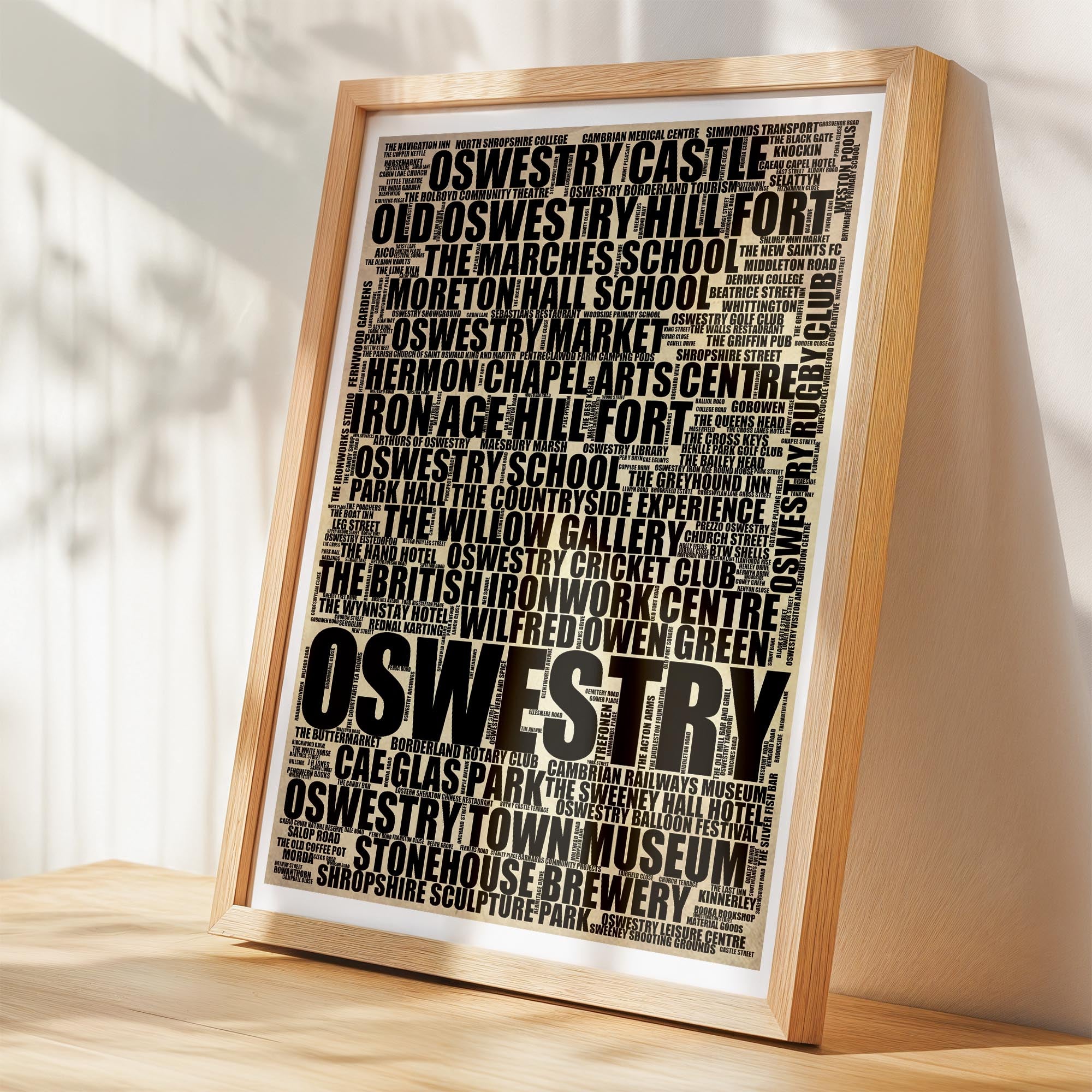 Oswestry - Premium Typographic Word Cloud Prints, Posters & Gifts