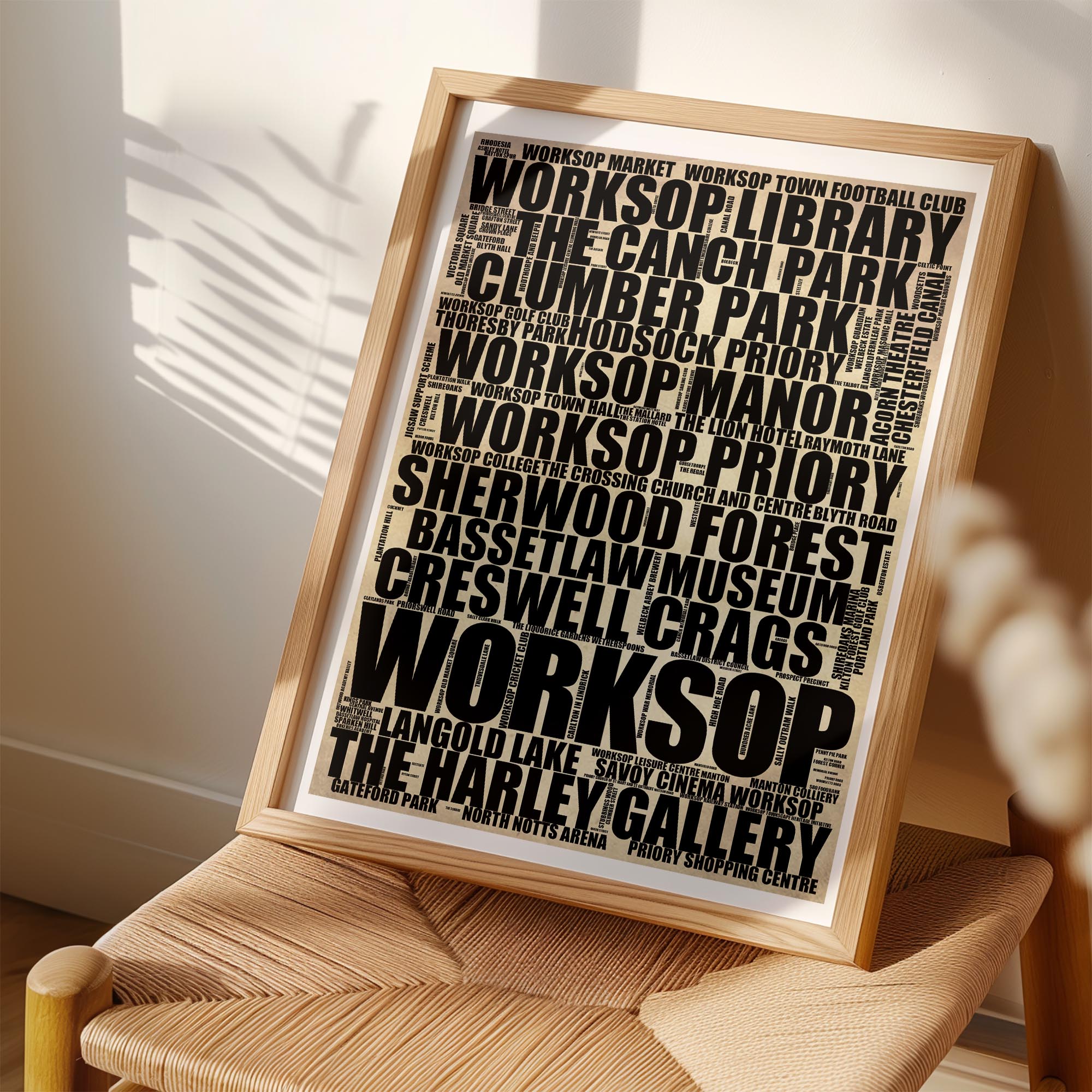 Worksop - Premium Typographic Word Cloud Prints, Posters & Gifts