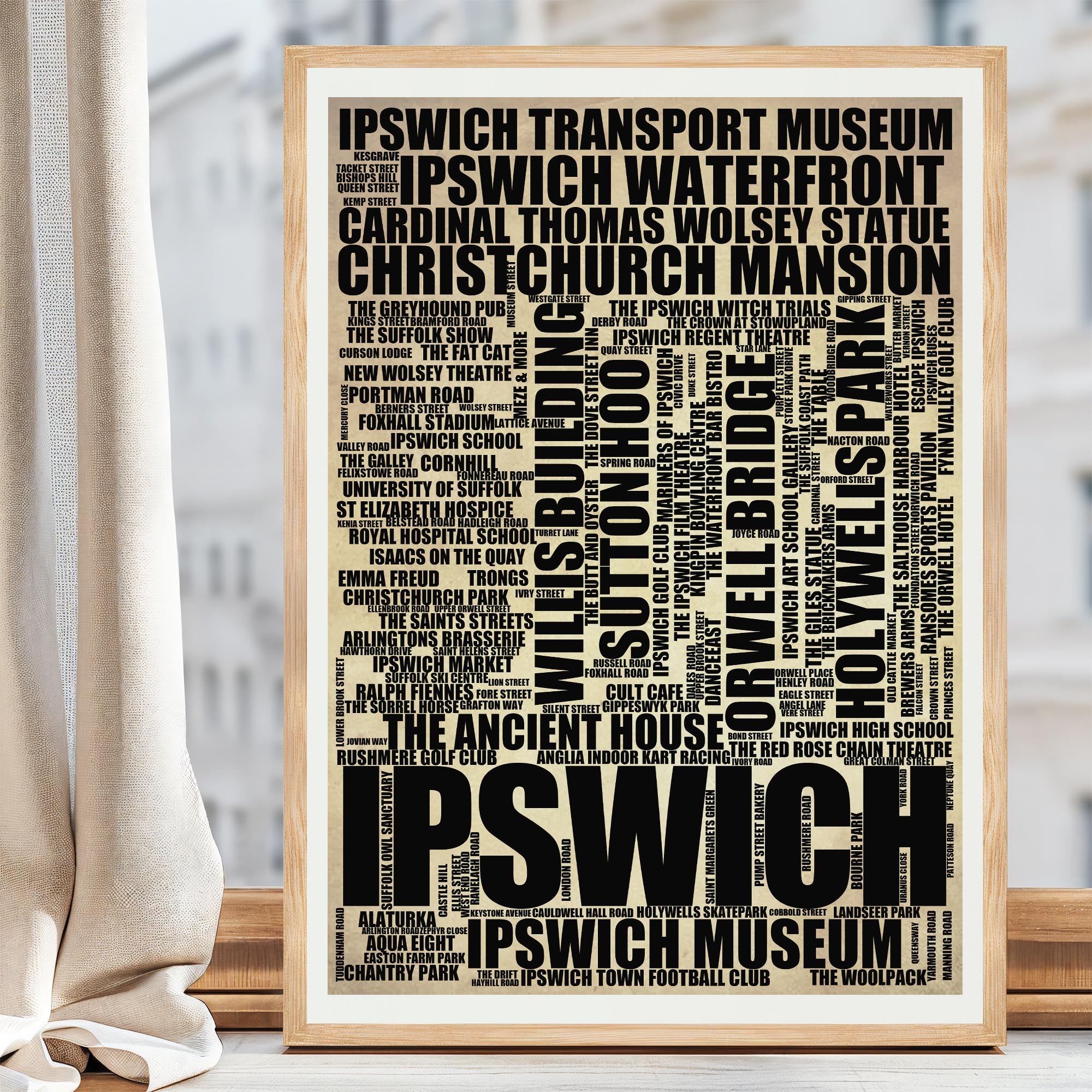 Ipswich - Premium Typographic Word Cloud Prints, Posters & Gifts