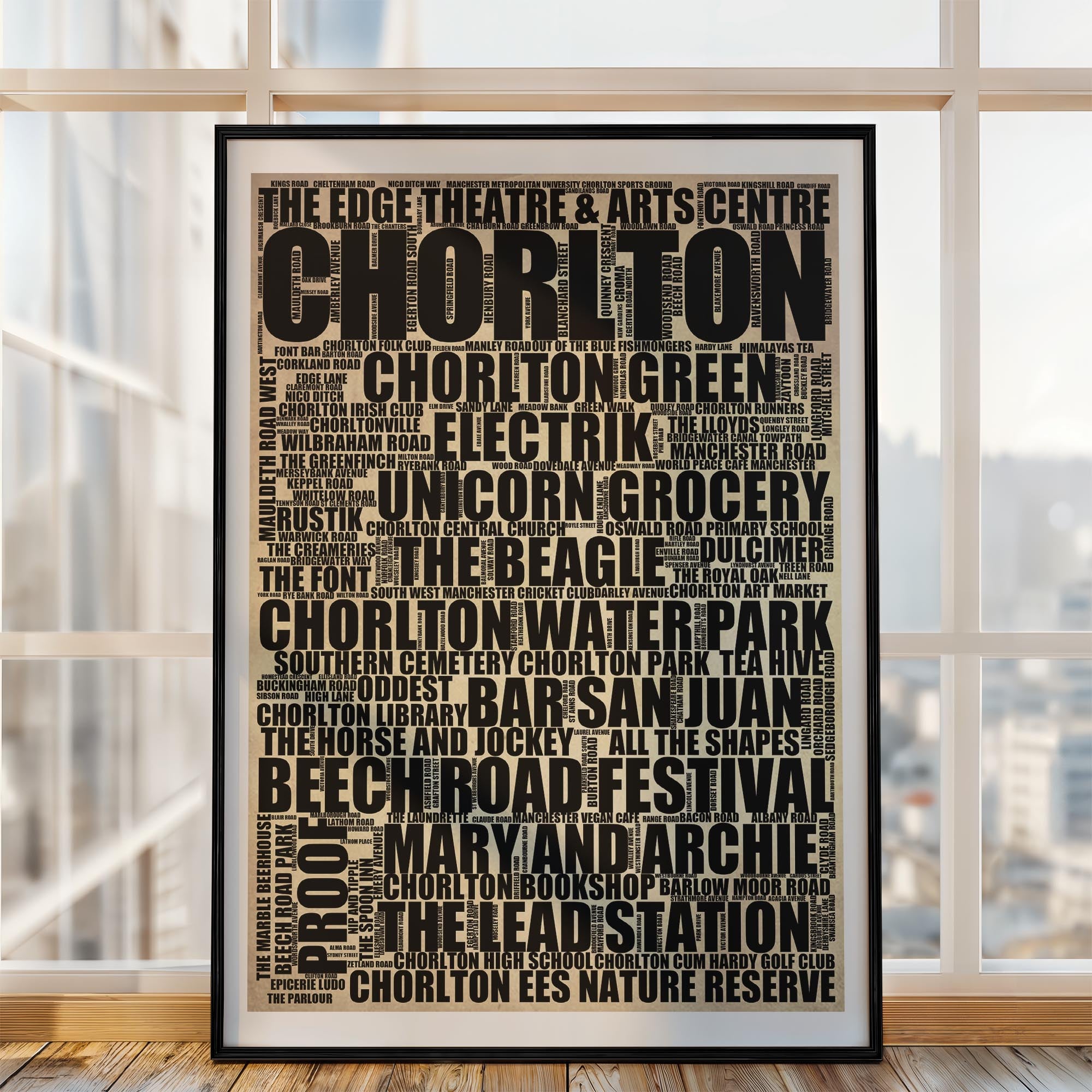 Chorlton - Premium Typographic Word Cloud Prints, Posters & Gifts