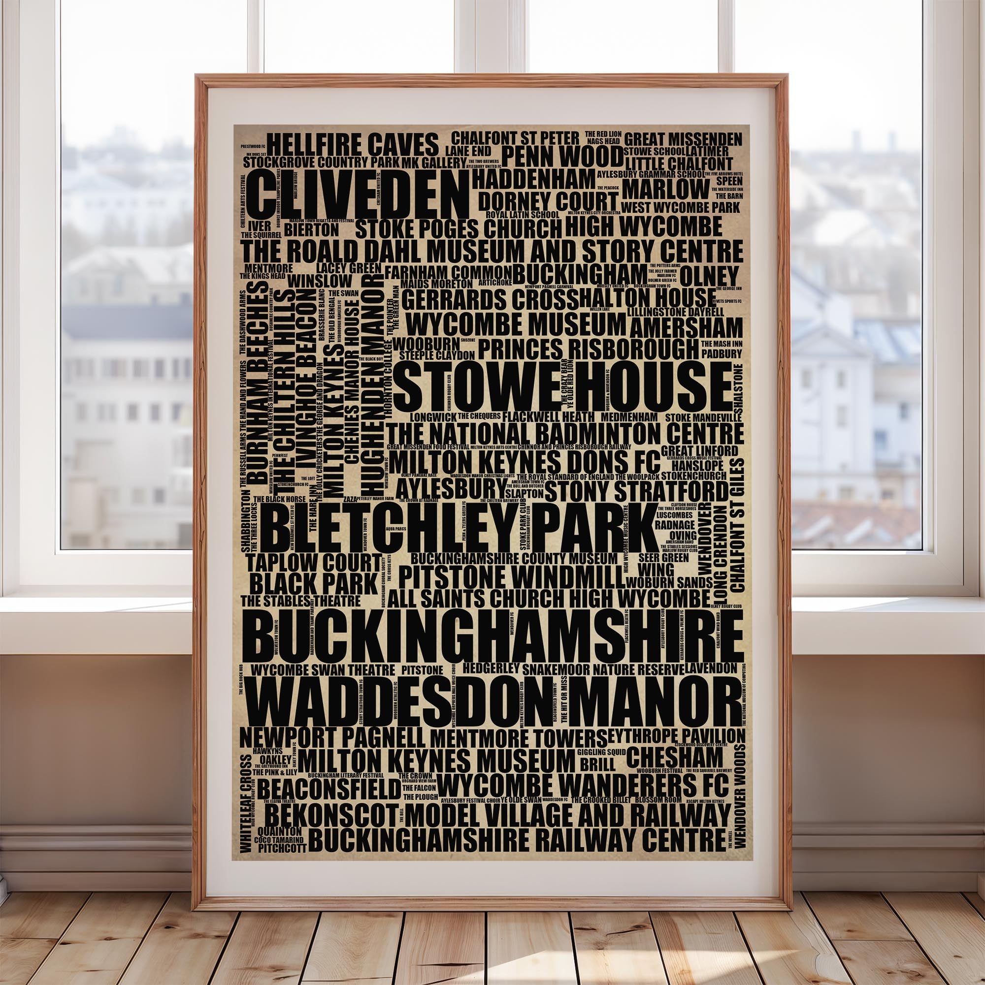 Buckinghamshire - Premium Typographic Word Cloud Prints, Posters & Gifts