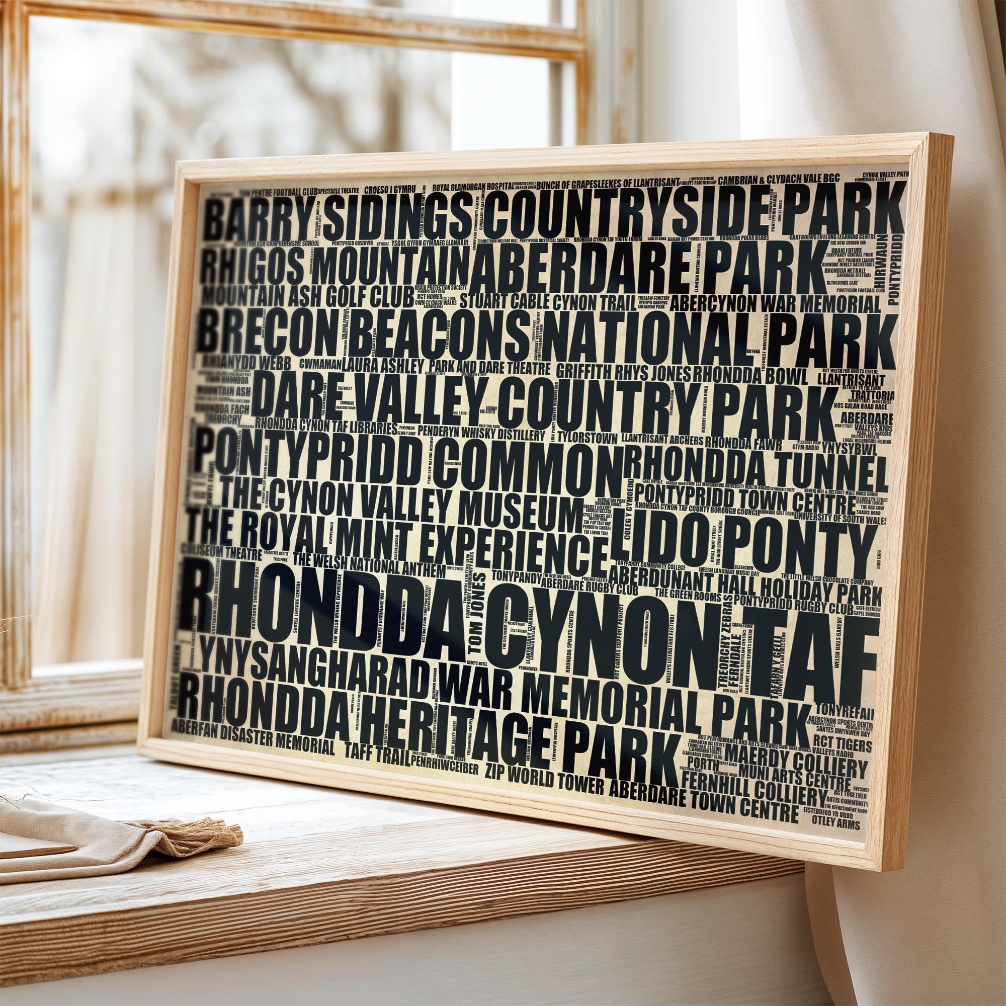 Rhondda Cynon Taf - Premium Typographic Word Cloud Prints, Posters & Gifts