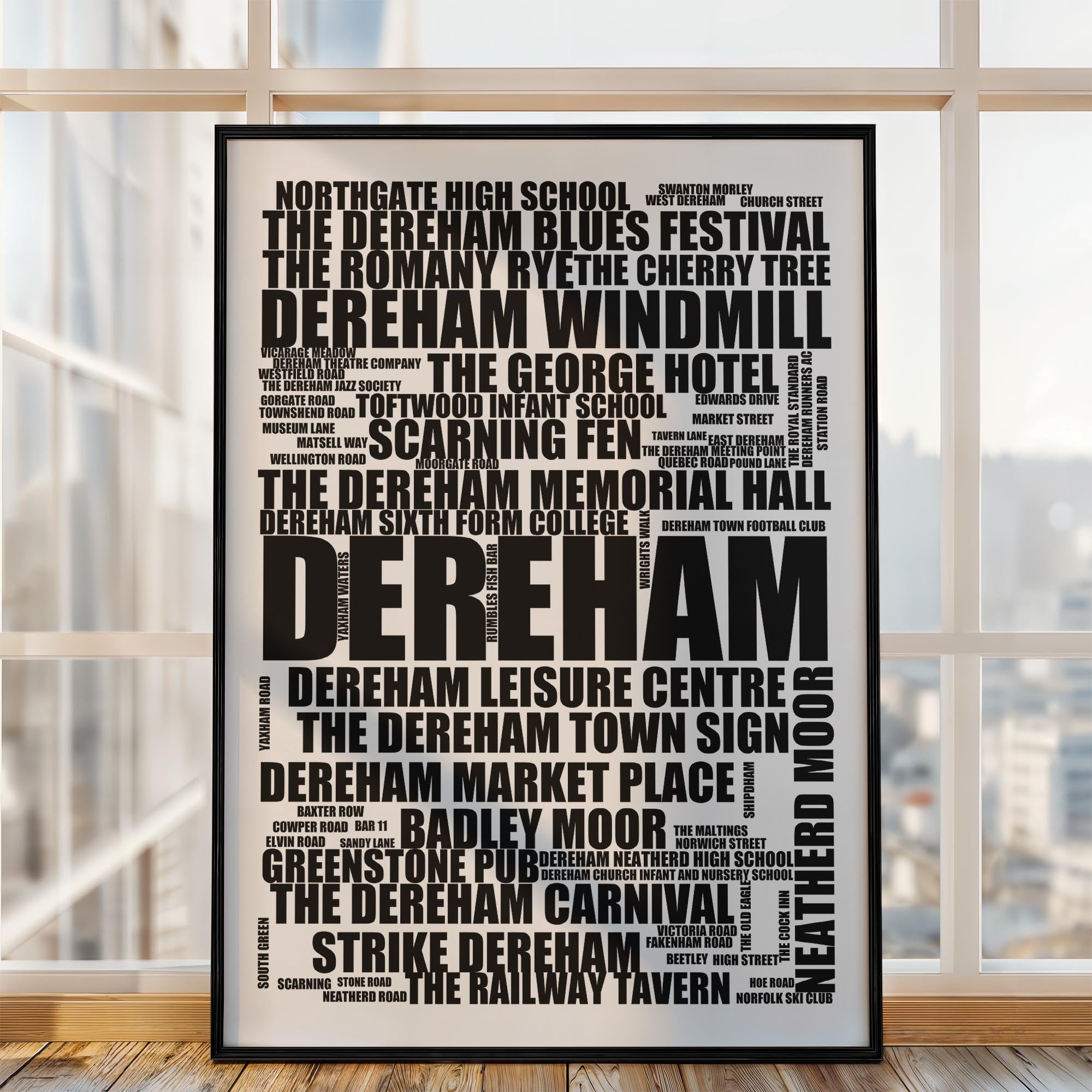 Dereham - Premium Typographic Word Cloud Prints, Posters & Gifts