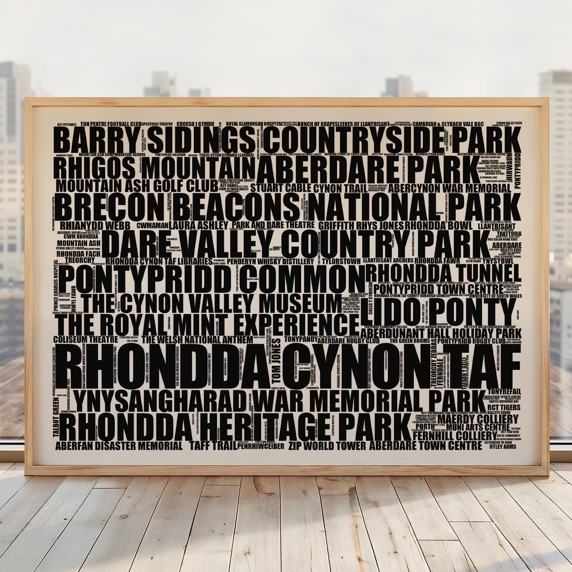 Rhondda Cynon Taf - Premium Typographic Word Cloud Prints, Posters & Gifts