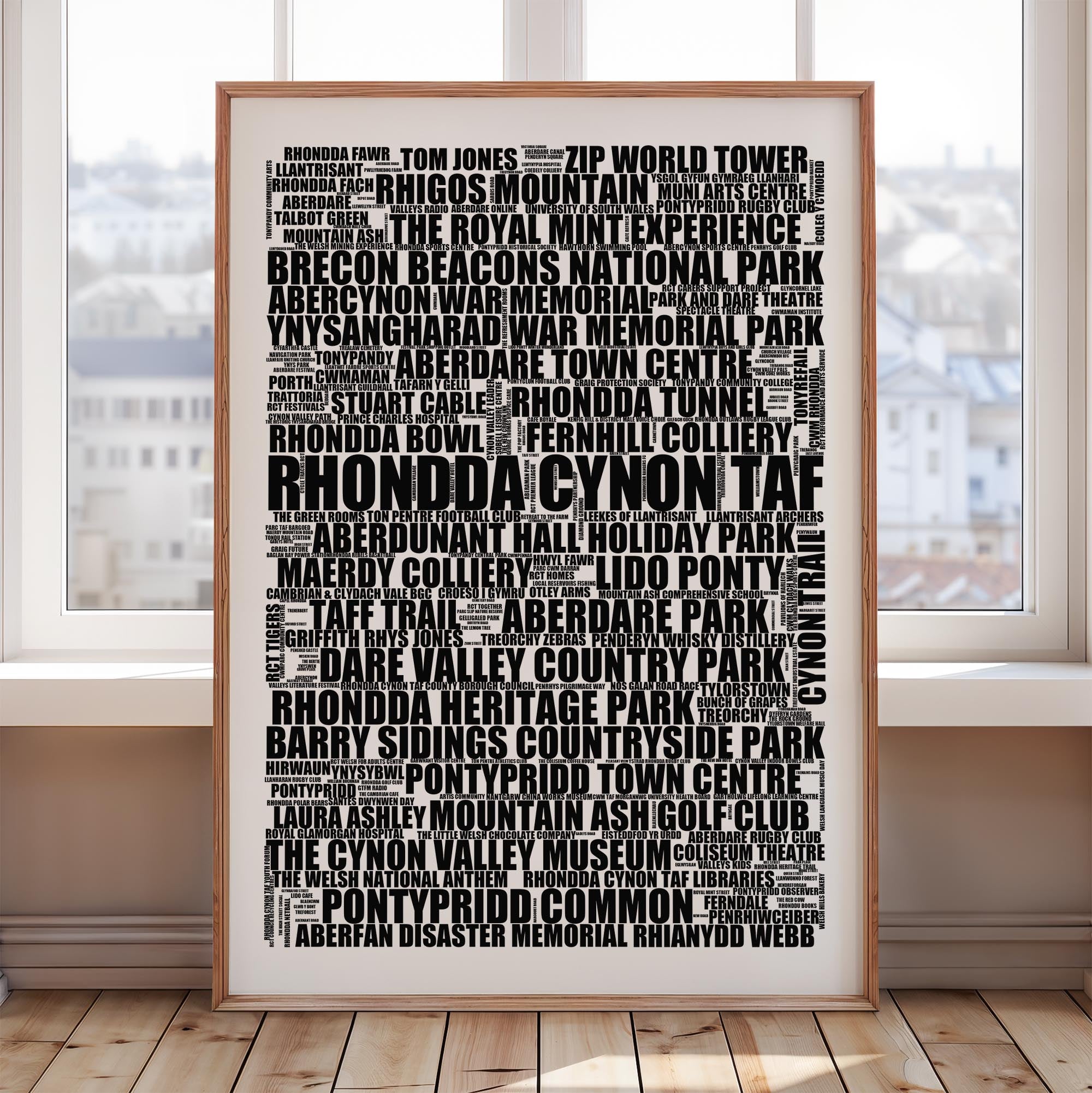 Rhondda Cynon Taf - Premium Typographic Word Cloud Prints, Posters & Gifts