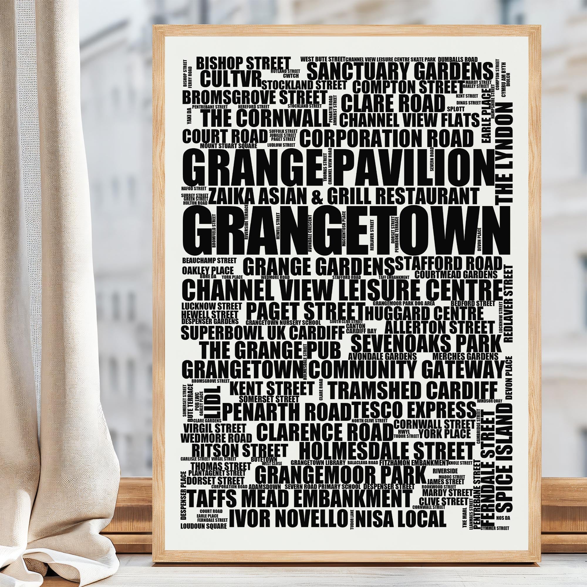 Grangetown - Premium Typographic Word Cloud Prints, Posters & Gifts